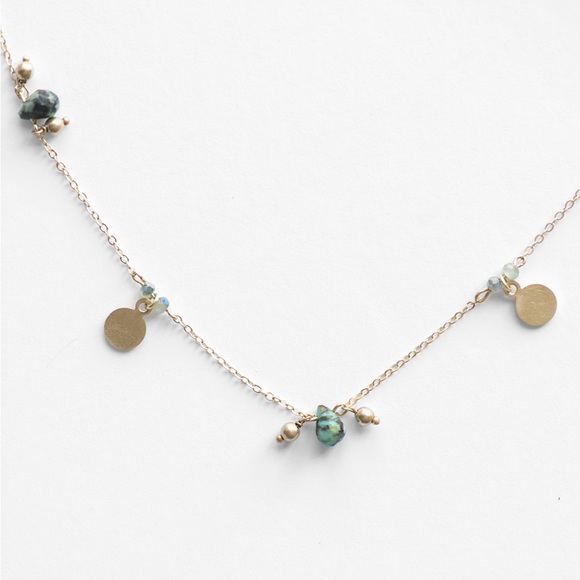 Long Gold African Turquoise Boho Chic Necklace - handmade with natural gemstones - Picture 3 of 6